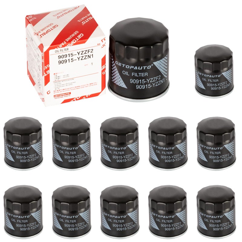 GETOPAUTO 90915-YZZF2 Engine Oil Filter Compatible with Toyota Corolla 1.8L 1993-2021  Camry 2.2L 1992-2001  Prius 1.5L 2001-2009  Yaris 1.5L 2006-2019  Matrix 1.8L 2003-2008(set of 12) - Image 1
